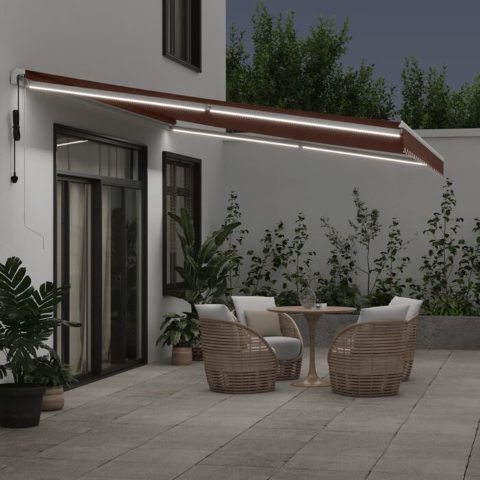 Τέντα Πτυσσόμενη Αυτόματη με LED Καφέ 500x350 εκ. - Image 3