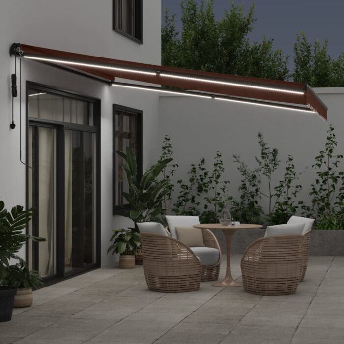 Τέντα Πτυσσόμενη Αυτόματη με LED Καφέ 400x350 εκ. - Image 3