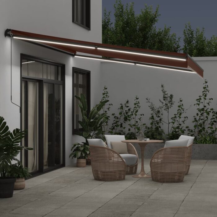Τέντα Πτυσσόμενη Χειροκίνητη με LED Καφέ 450x350 εκ. - Image 3