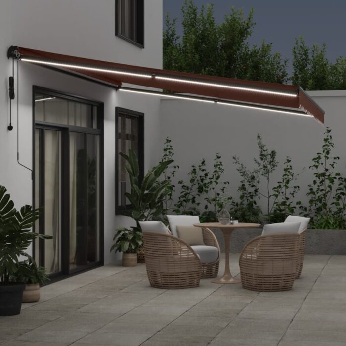 Τέντα Πτυσσόμενη Αυτόματη με LED Καφέ 450x350 εκ. - Image 3