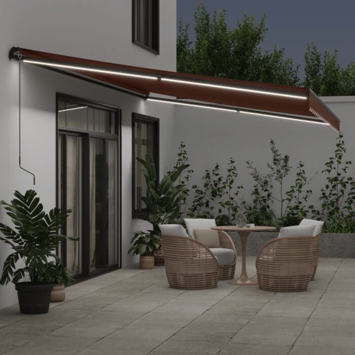 Τέντα Πτυσσόμενη Χειροκίνητη με LED Καφέ 500x350 εκ. - Image 3