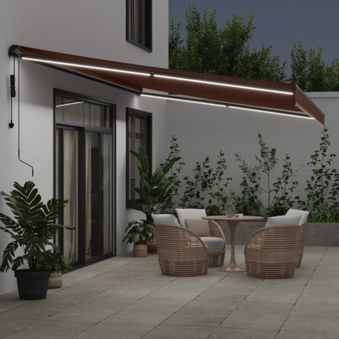 Τέντα Πτυσσόμενη Αυτόματη με LED Καφέ 500x350 εκ. - Image 3