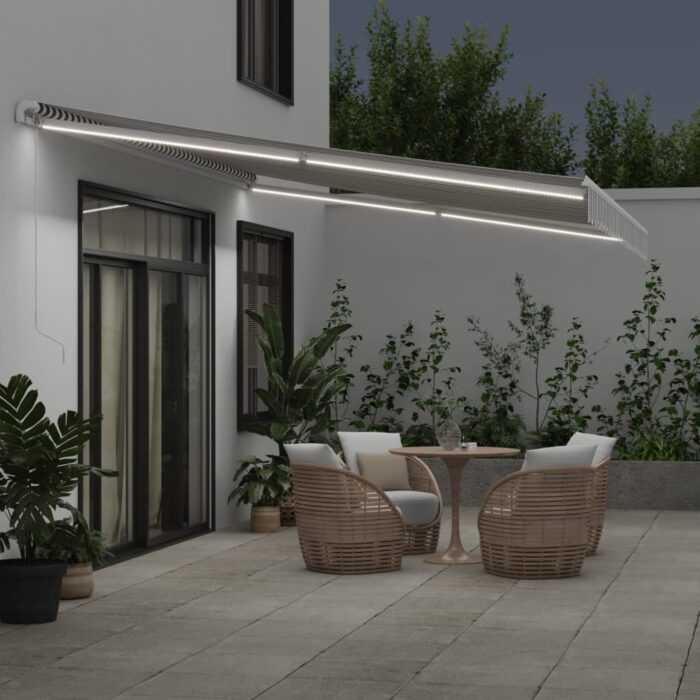 Τέντα Πτυσσόμενη Χειροκίνητη με LED Ανθρακί / Λευκή 500x350 εκ. - Image 3