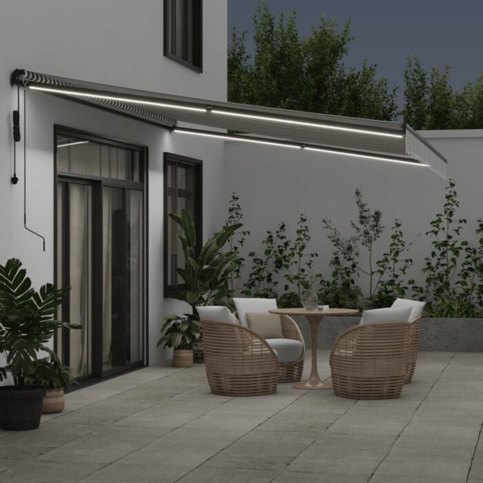 Τέντα Πτυσσόμενη Αυτόματη με LED Ανθρακί / Λευκή 500x350 εκ. - Image 3