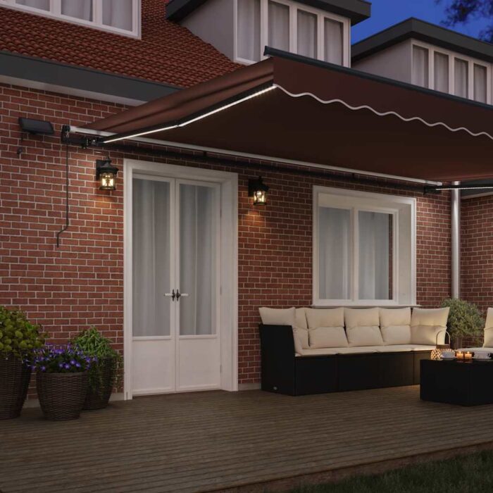 Τέντα Πτυσσόμενη Χειροκίνητη με LED Καφέ 500x300 εκ. - Image 3