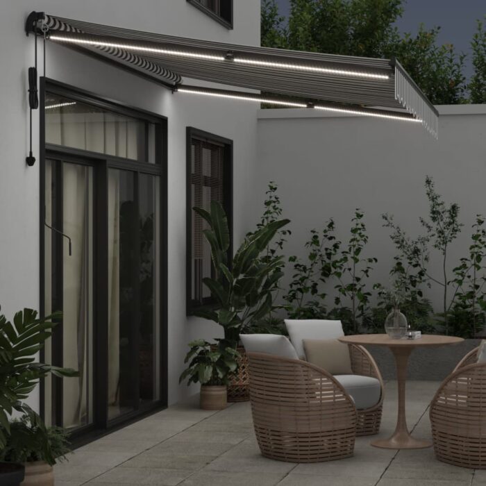 Τέντα Πτυσσόμενη Αυτόματη με LED Ανθρακί / Λευκή 350x250 εκ. - Image 3