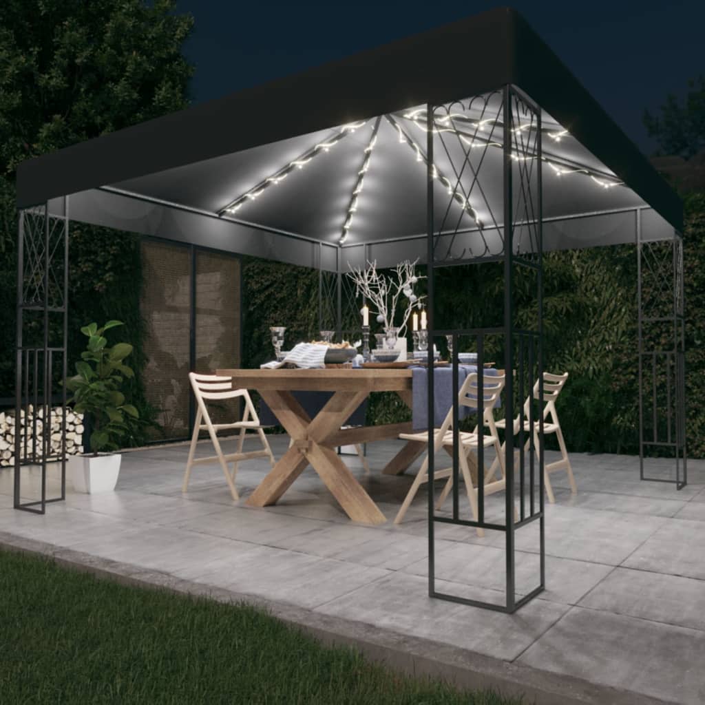 vidaXL Κιόσκι με Φωτάκια LED Ανθρακί 3 x 3 μ. Υφασμάτινο vidaXL Κιόσκι με Φωτάκια LED Ανθρακί 3 x 3 μ. Υφασμάτινο