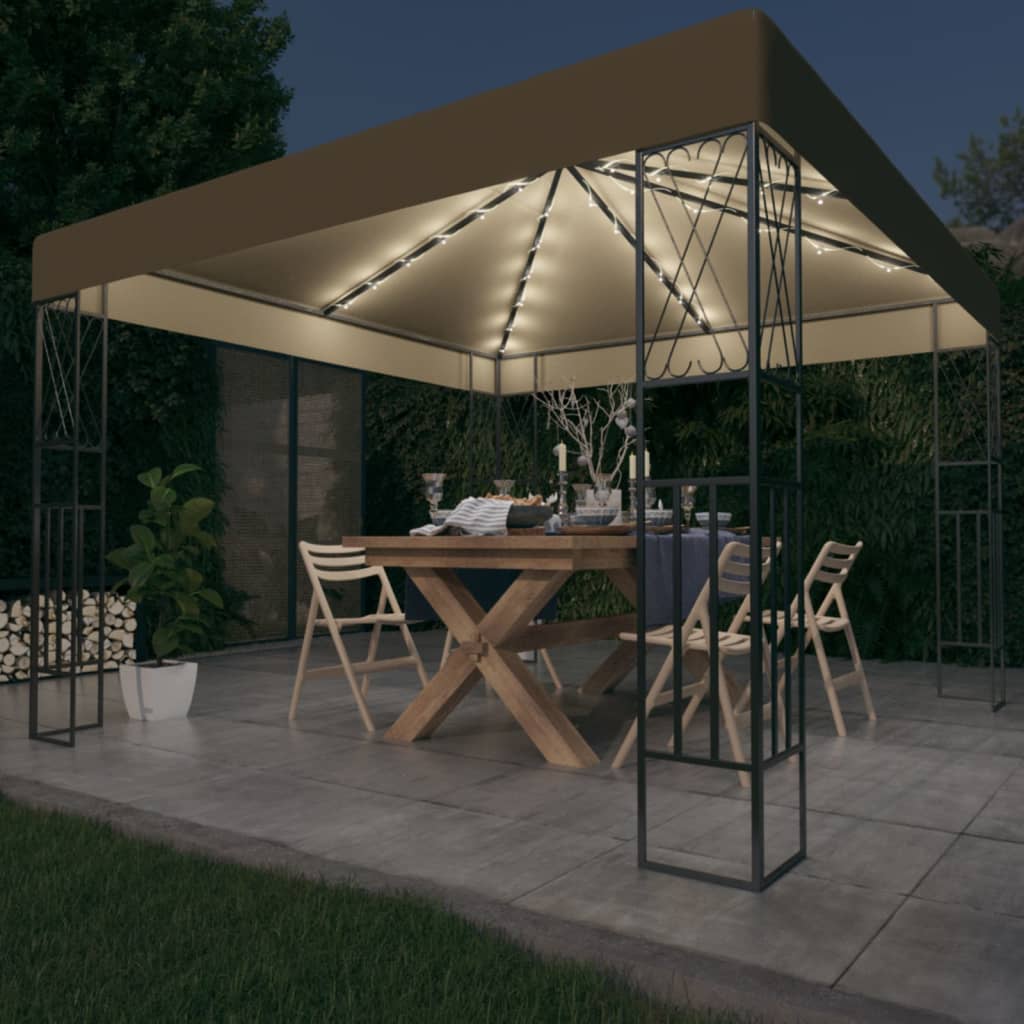 vidaXL Κιόσκι με Φωτάκια LED Taupe 3 x 3 μ. Υφασμάτινο vidaXL Κιόσκι με Φωτάκια LED Taupe 3 x 3 μ. Υφασμάτινο
