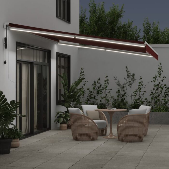 Τέντα Πτυσσόμενη Αυτόματη με LED Μπορντό 450x350 εκ. - Image 3