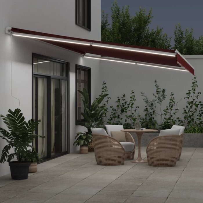 Τέντα Πτυσσόμενη Χειροκίνητη με LED Μπορντό 600x350 εκ. - Image 3