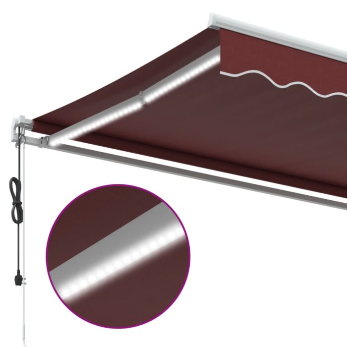Τέντα Πτυσσόμενη Αυτόματη με LED Μπορντό 600x350 εκ. - Image 7