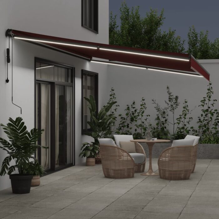 Τέντα Πτυσσόμενη Αυτόματη με LED Μπορντό 600x350 εκ. - Image 3