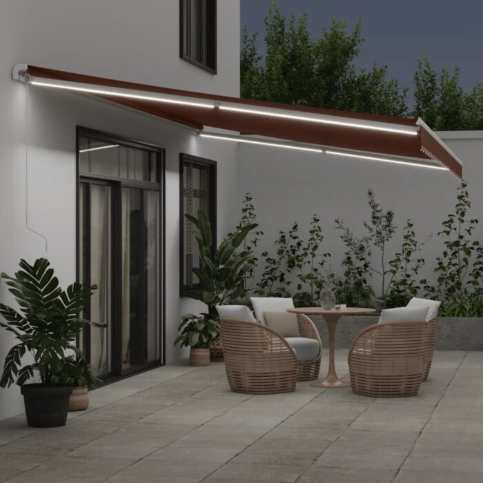 Τέντα Πτυσσόμενη Χειροκίνητη με LED Καφέ 600x350 εκ. - Image 3