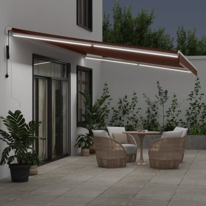 Τέντα Πτυσσόμενη Αυτόματη με LED Καφέ 600x350 εκ. - Image 3