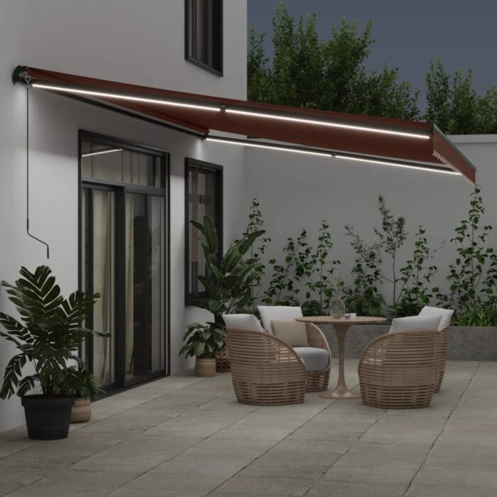 Τέντα Πτυσσόμενη Χειροκίνητη με LED Καφέ 600x350 εκ. - Image 3