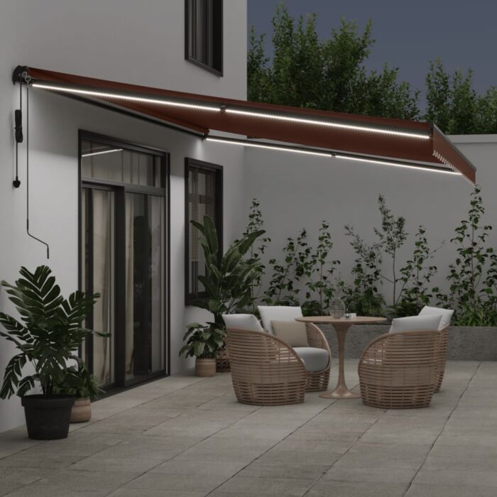Τέντα Πτυσσόμενη Αυτόματη με LED Καφέ 600x350 εκ. - Image 3