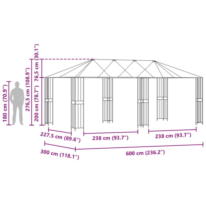 Σκελετός Γκαζebo 6 x 3 m Μαύρο Ατσάλι - Image 7