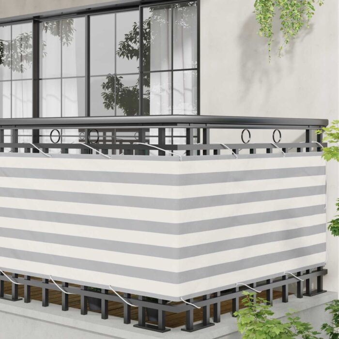 Οθόνη Μπαλκονιού Ανοιχτό Γκρι και Λευκό 75 x 400 cm - Image 3