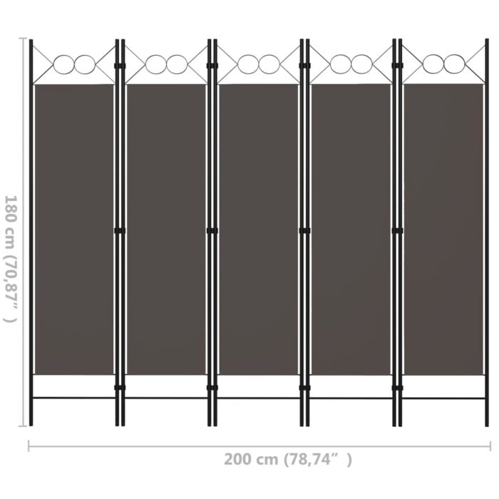Διαχωριστικό Δωματίου με 5 Πάνελ Ανθρακί 200 x 180 εκ. - Image 6