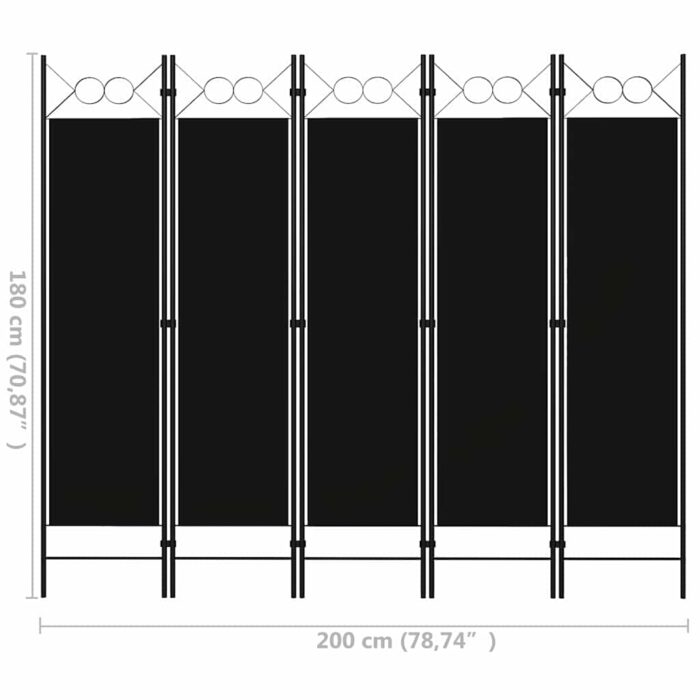 Διαχωριστικό Δωματίου με 5 Πάνελ Μαύρο 200 x 180 εκ. - Image 6