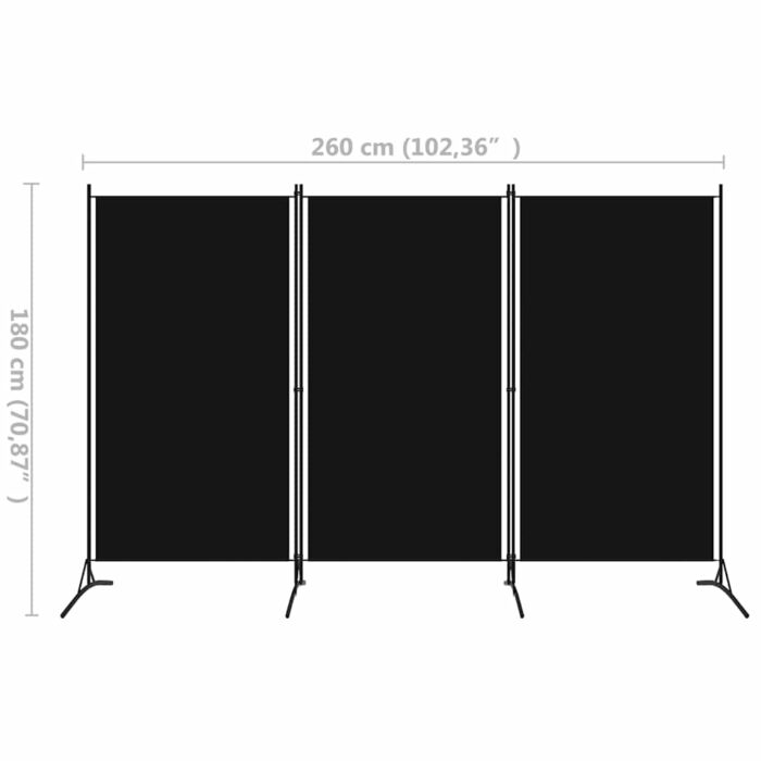 Διαχωριστικό Δωματίου με 3 Πάνελ Μαύρο 260 x 180 εκ. - Image 5
