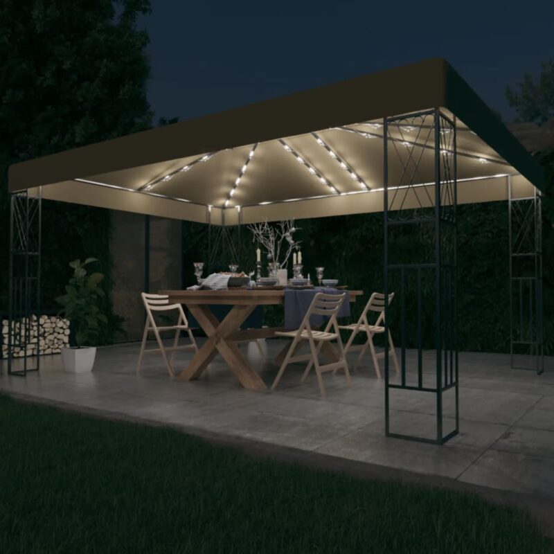 vidaXL Κιόσκι με Φωτάκια Taupe LED 3 x 4 μ. Υφασμάτινο