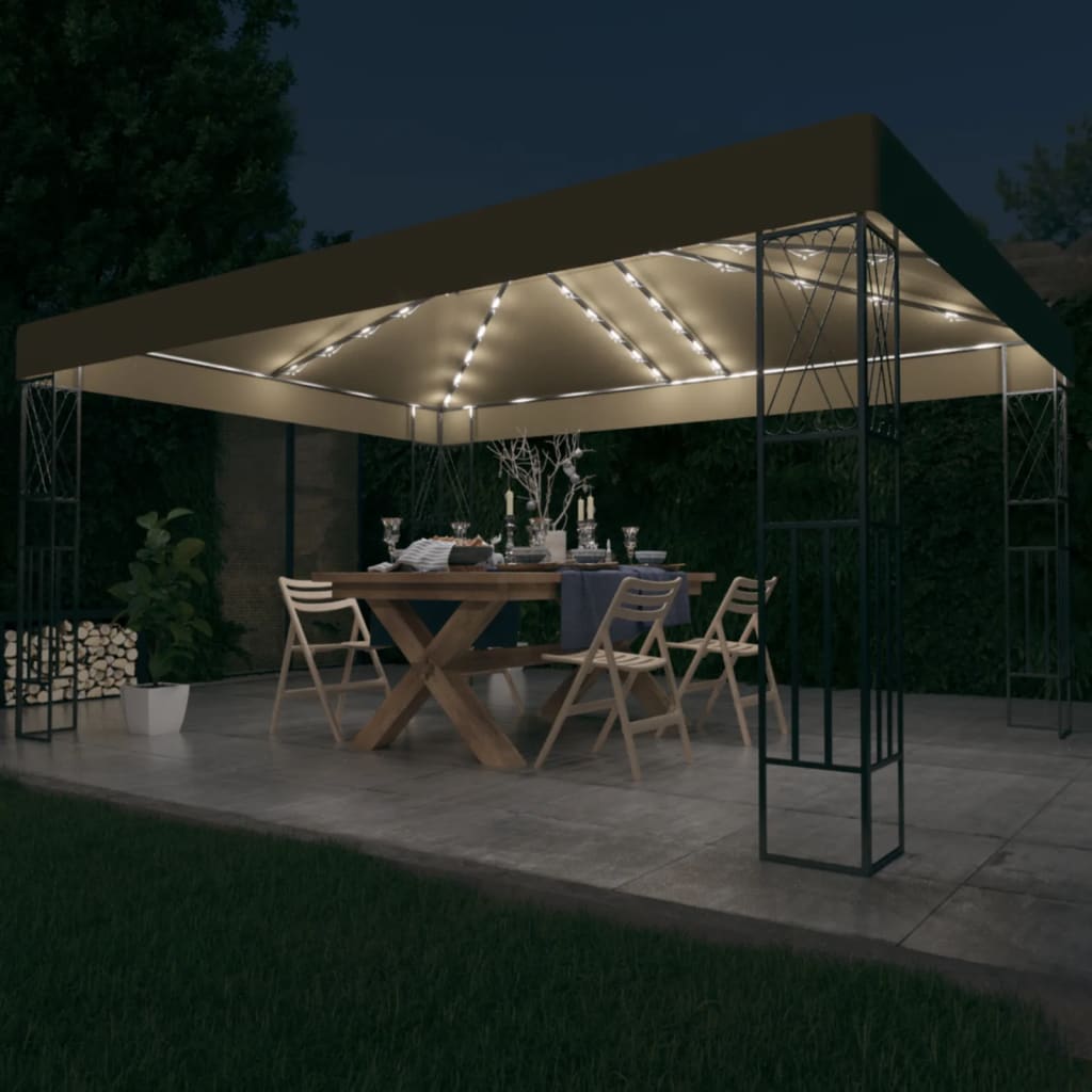 vidaXL Κιόσκι με Φωτάκια Taupe LED 3 x 4 μ. Υφασμάτινο vidaXL Κιόσκι με Φωτάκια Taupe LED 3 x 4 μ. Υφασμάτινο