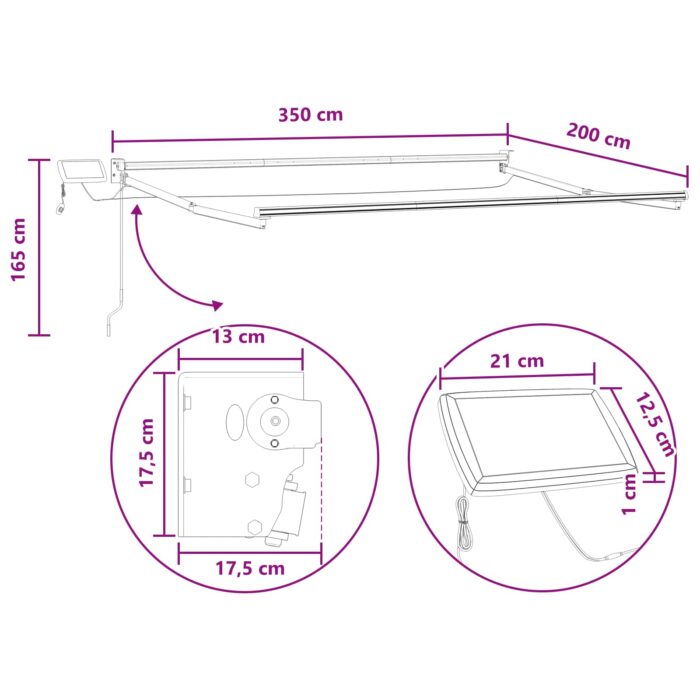Χειροκίνητη αναδιπλούμενη τέντα με LED Taupe - Image 7
