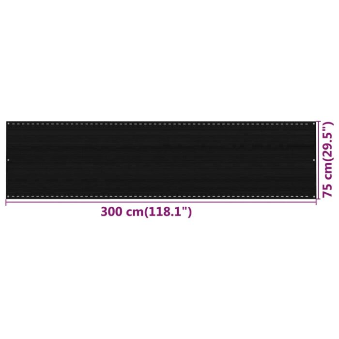 Διαχωριστικό Βεράντας Μαύρο 75x300 εκ. από HDPE - Image 5