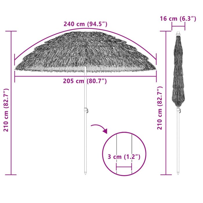 Παράσολα Παραλίας Φυσικό 205 x 205 x 210 εκ - Image 5