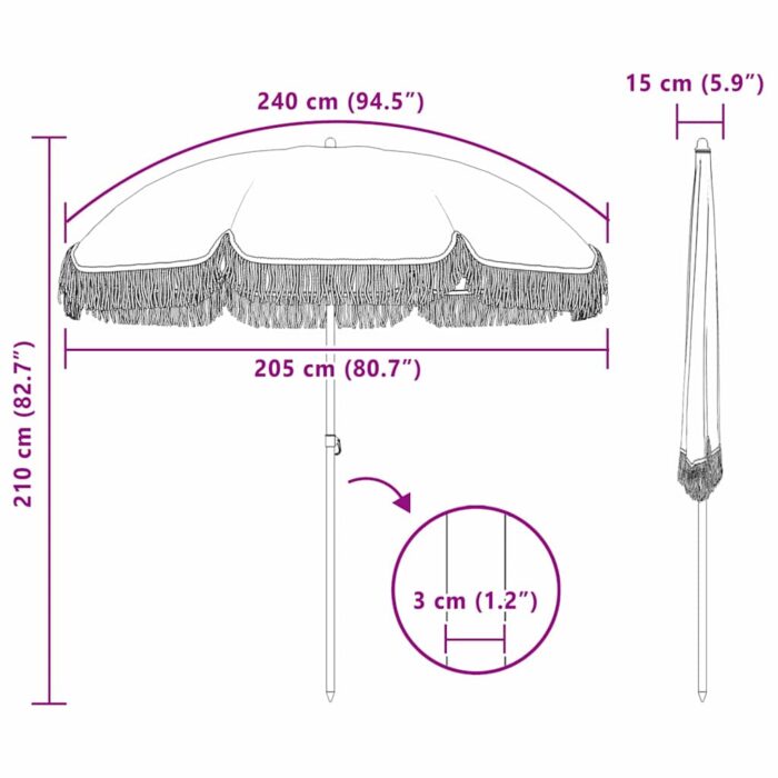Παράσολα Παραλίας Γκρι και Λευκό 205 x 205 x 210 εκ - Image 7