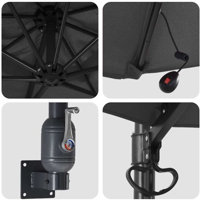 Ομπρέλα Κήπου με φώτα λωρίδας LED Ανθρακί 248 x 248 x 148 εκ. - Image 7