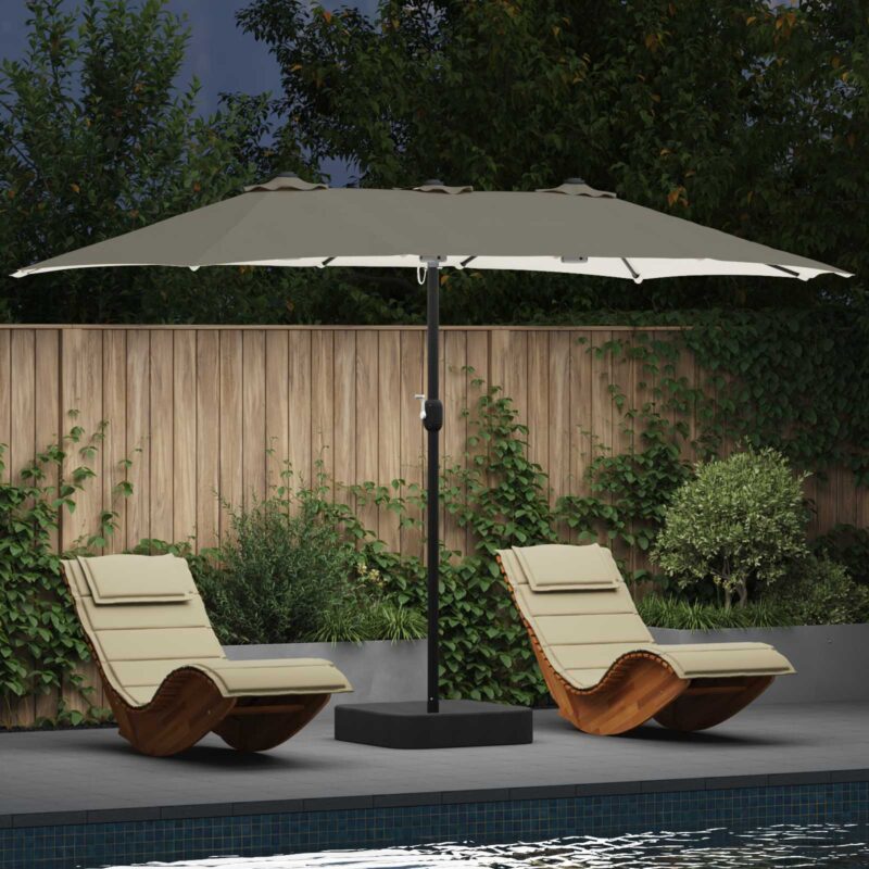 vidaXL Ομπρέλα Κήπου Άμμος και Ανθρακί 385 x 209 x 244 εκατοστά