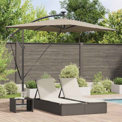vidaXL Ομπρέλα ηλίου με φώτα λωρίδας LED Taupe 294 x 200 x 270 εκ
