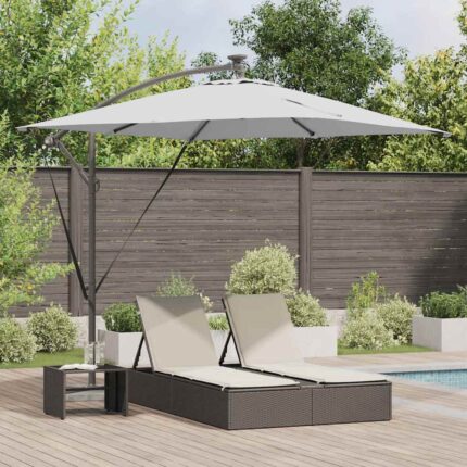 vidaXL Ομπρέλα ηλίου με LED ταινίες φωτός Άμμος 249 x 249 x 250 εκ.