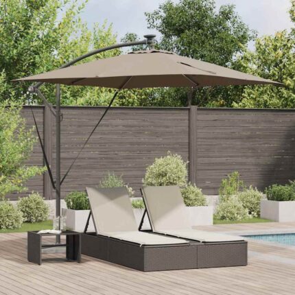 vidaXL Ομπρέλα ηλίου με LED ταινίες φωτός Taupe 249 x 249 x 250 εκ.