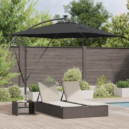 vidaXL Ομπρέλα ηλίου με LED ταινίες φωτός Μαύρο 249 x 249 x 250 εκ.